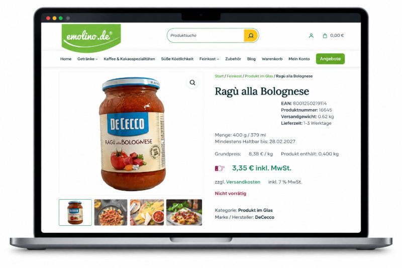 emolino.de – individuell entwickelter Onlineshop für italienische Lebensmittel, Wein und Feinkost