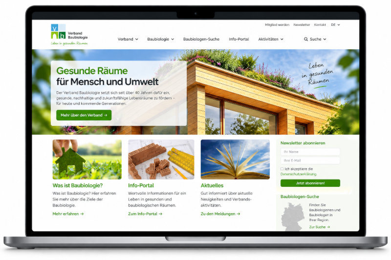 Verband Baubiologie – Website mit Informationsportal und Baubiologen-Suche